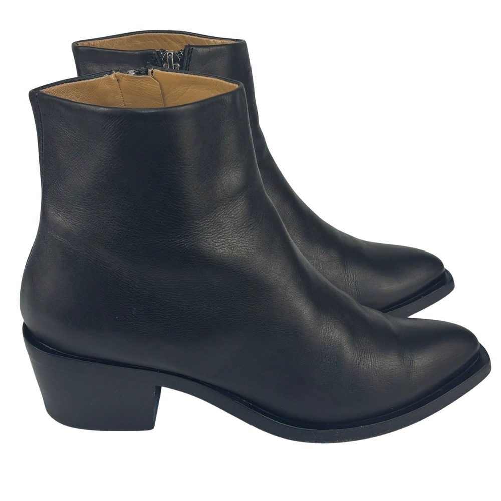 Podere Black Leather Ankle Boots ITALY Minimalist Chic Grunge Womens US 8 / 38.5